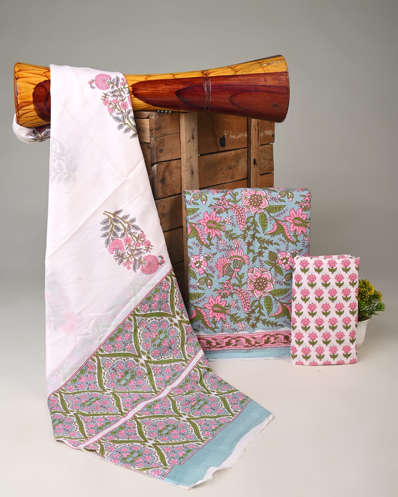 Pure cotton mulmul dress material wholesale in sea green, handblock printed dress material for boutique, designer & bulk buyers – Fabtexs